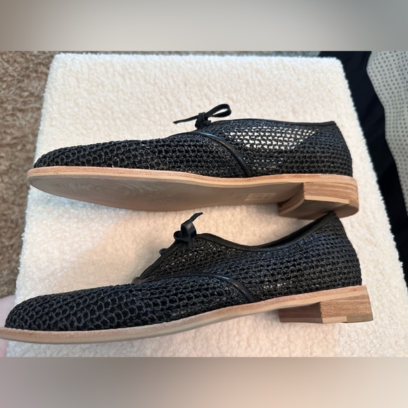 All Black Mesh Black Oxfords Leather Anthropologie Flats UK 41 or 10.5 - Picture 3 of 12